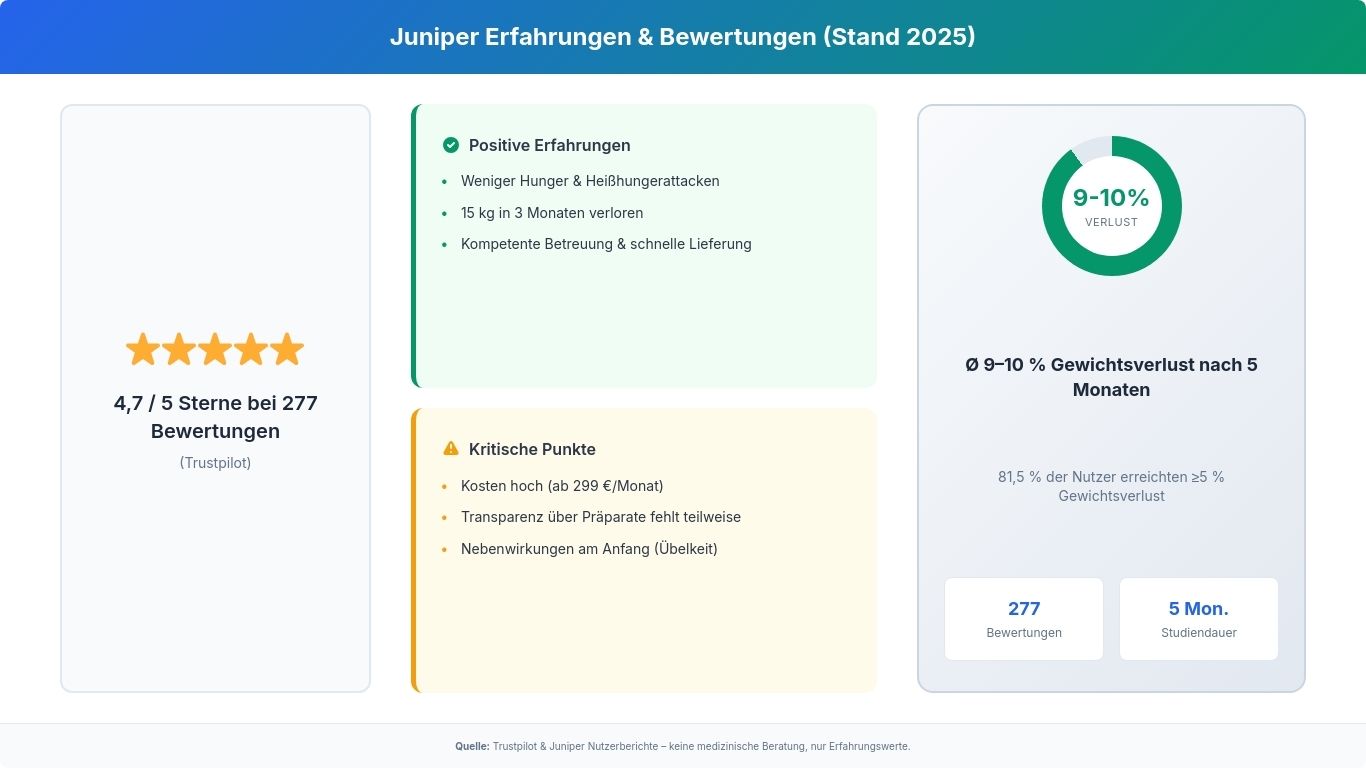 Juniper Abnehmspritze Erfahrungen & Bewertungen 2025 – Trustpilot Score 4,7 von 5 Sternen mit Nutzerzitaten und Erfolgszahlen