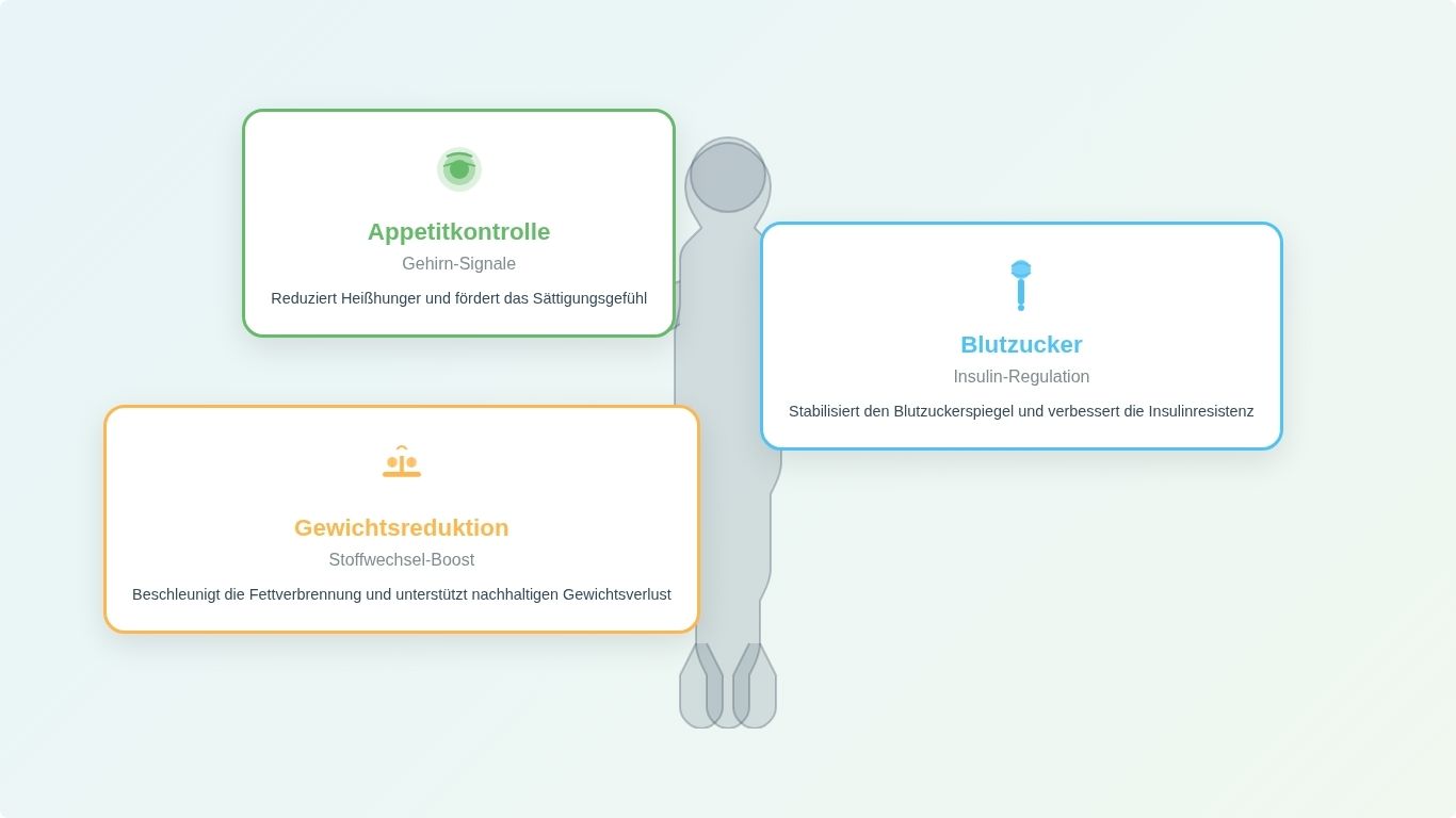Infografik zur Wirkung von Abnehmspritzen bei Diabetes: Appetitkontrolle, Blutzuckerkontrolle und Gewichtsreduktion