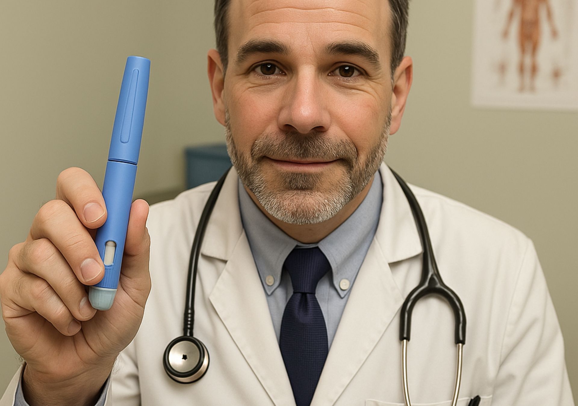 Arzt zeigt Abnehmspritzen-Pen – seriöse medizinische Beratung zu Kosten und Preisen 2025