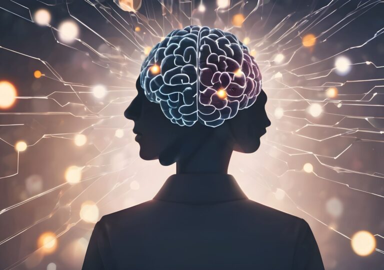 Illustration eines Gehirns mit neuronalen Verbindungen, die zeigen, wie GLP-1-Medikamente das Belohnungssystem und Suchtverhalten im Gehirn beeinflussen.